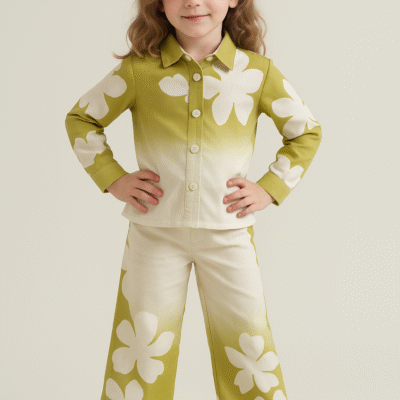 Blossom Breeze Two-Piece Set – Kids' Floral Co-Ord in Olive & Cream