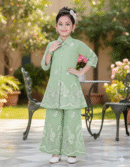 Elegant Mint Green Embroidered Plazo-Set for Girls