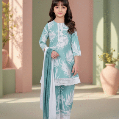 Mint Grace Girls’ Printed Kurta Set with Dupatta