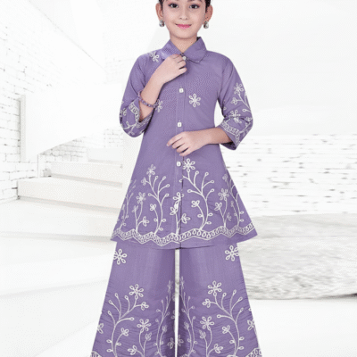 Lavender Blossom Embroidered Plazo-Top Set
