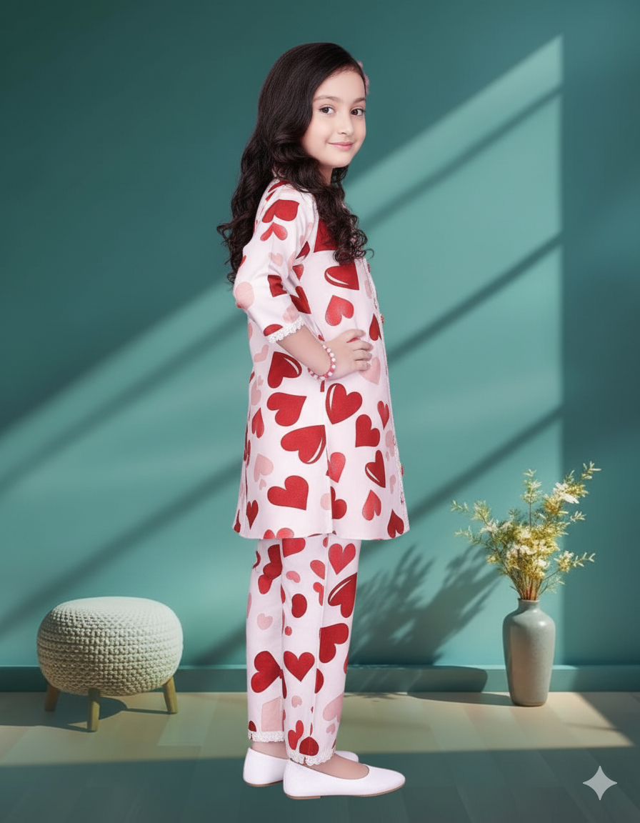 Heart Bloom Girls Coat-Pant Set - Image 2