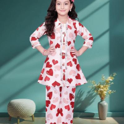 Heart Bloom Girls Coat-Pant Set