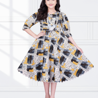 PT Stylish Abstract Print Midi Dress for Girls