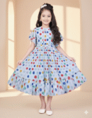 Blue Polka Dream Pleated Party Dress