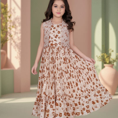 Floral Charm Pleated Maxi Dress for Girls