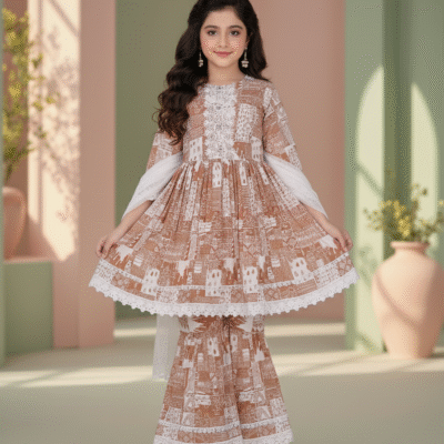 Graceful Lace Kurti & Sharara Set for Girls