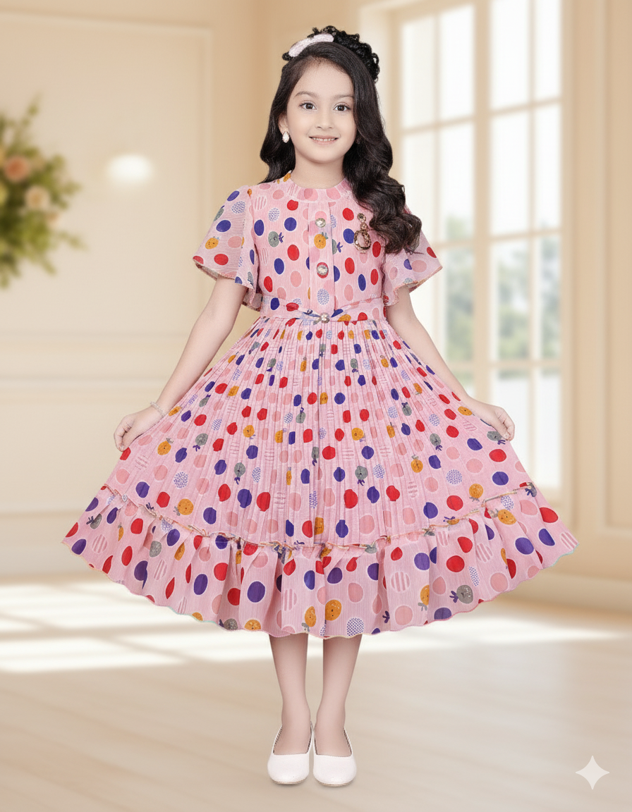 Pink Polka Princess Pleated Dress