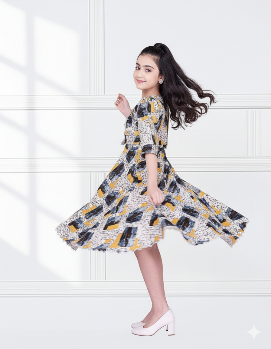 PT Stylish Abstract Print Midi Dress for Girls - Image 2