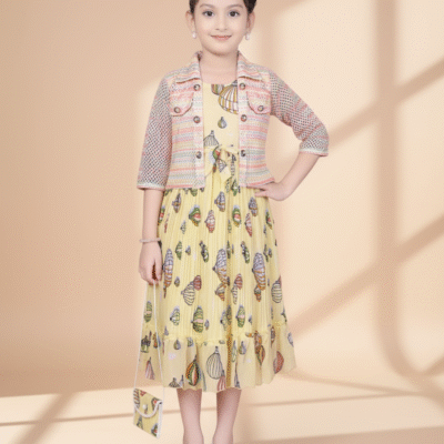 Sunny Charm Girls’ Yellow Printed Frock Set
