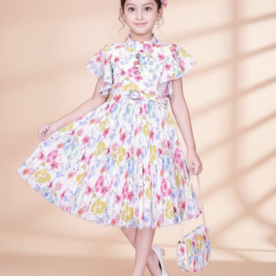 Floral Bliss Pleated Midi Dress for Girls