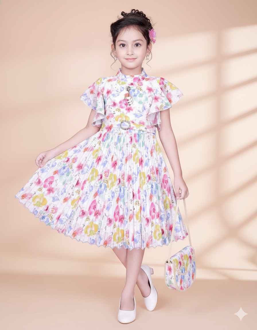 Floral Bliss Pleated Midi Dress for Girls
