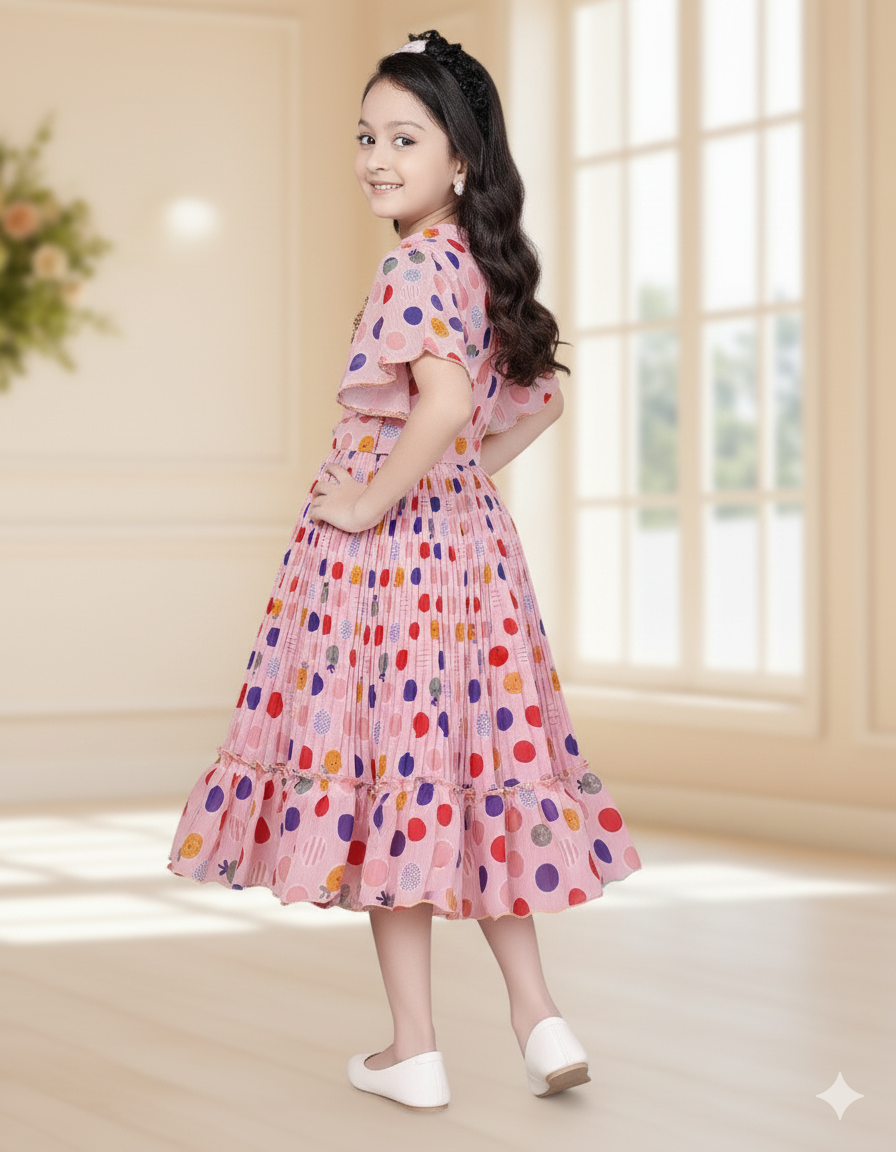 Pink Polka Princess Pleated Dress - Image 2